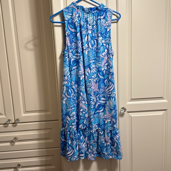 Size L Lilly Pulitzer Malone dress, Amalfi Blue Sound the Sirens print - Picture 4 of 8